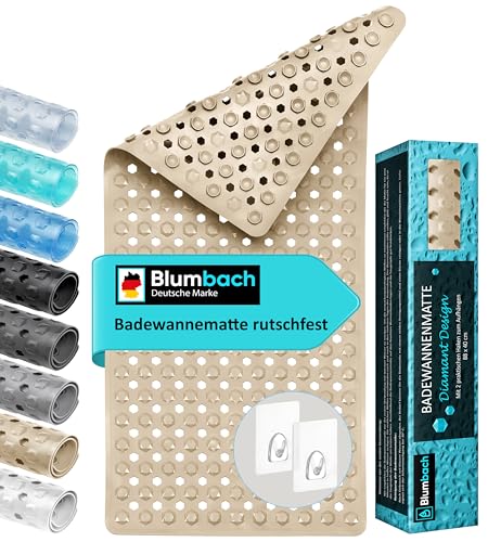 Badematte rutschfest mit 2 Haken zum Trocknen, 100% BPA-frei und sicher für Kinder & Senioren