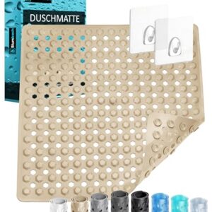 Rutschfeste Duschmatte 53x53cm, BPA-frei, inkl. 2 Haken zum Aufhängen, griffige Antirutschmatte für Dusche und Badewanne