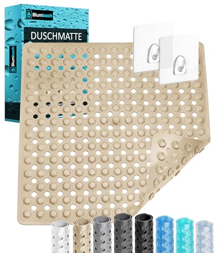 Rutschfeste Duschmatte 53x53cm, BPA-frei, inkl. 2 Haken zum Aufhängen, griffige Antirutschmatte für Dusche und Badewanne