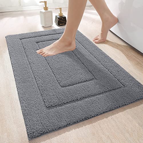 Rutschfester Badteppich für Badezimmer, weicher und Wasserabsorbierender Badematte für Dusche, Badewanne und Toilette in Grau 40x60 cm