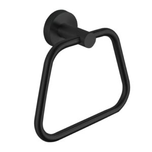 DIYZON Handtuchring Schwarz, Bad-Accessoire aus 304 Edelstahl, Wandmontierter Handtuchhalter mit trapezförmigem Design | Inklusive Dübel und Schrauben (Bohrmontage)
