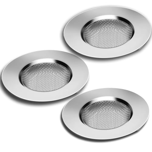 Ein Set aus drei Edelstahl-Sieben für Küche und Bad, um Haare im Abfluss zu verhindern