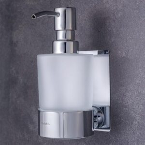 Milchglas-Handseifenspender mit Edelstahl-Pumpe, Wandbefestigung ohne Bohren, 250ml Spülmittelspender für Badezimmer