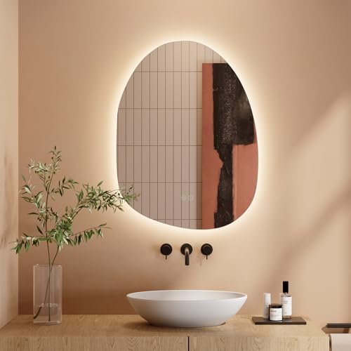 Dripex Badezimmerspiegel mit LED Beleuchtung, asymmetrischer Design, Touchschalter und Dimmbarkeit. Ideal für ein zeitloses Baddesign.