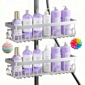 Tbintul-Duschablage ohne Bohren, praktische Lösung für dein Badezimmer, Dusche-Korb auf beiden Seiten und vor der erhöhten Haken-Design