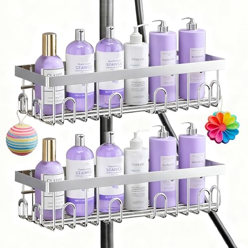 Tbintul-Duschablage ohne Bohren, praktische Lösung für dein Badezimmer, Dusche-Korb auf beiden Seiten und vor der erhöhten Haken-Design