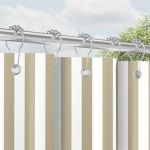 Duschvorhang mit Metall Duschvorhangringen 180x200 cm Beige Vertikal, Beschwerter Saum Antischimmel Textil, Wasserabweisend, Waschbar Polyester Badevorhänge Set mit Ösen für Badezimmer, Badewanne