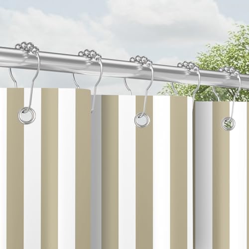 Duschvorhang mit Metall Duschvorhangringen 180x200 cm Beige Vertikal, Beschwerter Saum Antischimmel Textil, Wasserabweisend, Waschbar Polyester Badevorhänge Set mit Ösen für Badezimmer, Badewanne
