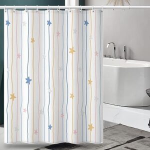 Polsterer Duschvorhang mit Blau-Gelb-Streifen und Sternenmuster, ideal für Badewanne oder Dusche, hochwertiger Polyester-Stoff, langlebig und widerstandsfähig gegen Wasserschäden