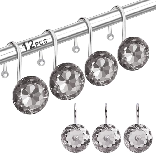 Duschvorhanghaken aus Edelstahl, rostbeständig und dekorativ mit Strasssteinen im Grau-Ton für ein elegantes Badezimmer