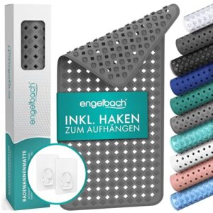 Rutschfeste Badewannenmatte mit 2 Haken zum Trocknen, BPA-frei und schimmelresistent