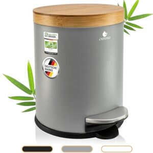 Moderner 5-Liter Mülleimer fürs Badezimmer mit Bambus-Holzdeckel und Absenkautomatik - Edelstahl-Fußpedal