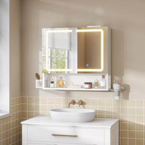 Eleganter Spiegelschrank fürs Badezimmer mit moderner LED-Beleuchtung und Doppeltür, ideal für Hygieneutensilien