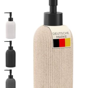 Fußbodenbeleuchtung mit modernem Design, aus hochwertigem Polyresin und nachfüllbarer Pumpspender für Flüssigseife, Seifen, Lotionen oder Spülmittel in der Küche oder im Bad.