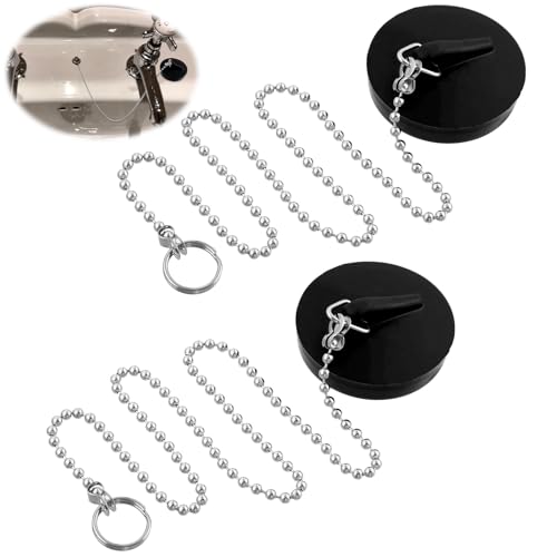 Giantree Abflussstopfen für Küche und Badewanne, Gummi Stoepsel mit 40cm Kette, Ø 40-45mm Stöpsel Schwarz