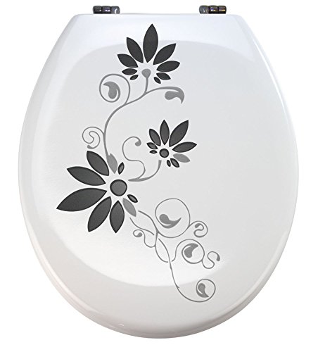 Grafix Aufkleber WC Toiletten Deckel St02 silbergrau/schwarz Vinyl - hochwertiger, wasserdichter Aufkleber für dein Badezimmer