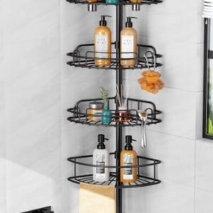 HAMITOR Teleskop Duschablage Ohne Bohren: 4-stufiges Metall Ecke Duschregal rutschfest und Stabil für Badezimmer Organizer von Toilettenartikel, Seife und Duschgel