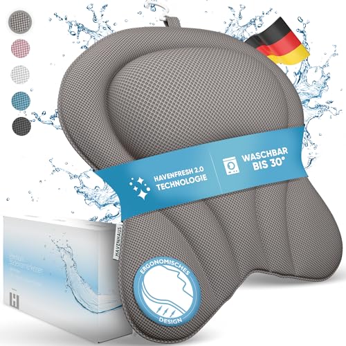 Premium Badewannenkissen in grau mit zusätzlicher Polsterung an Schulter- & Nackenbereich, schnelltrocknend und waschbar für das ultimative Bade-Erlebnis