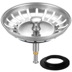 HUAERSICO Küchenspüle Abflussstopfen mit sieb Ø 79/80 mm, Spülbecken stöpsel für Knopfsteuerung, Siebkörbchen und Abflusssieb, Blanco spüle zubehör