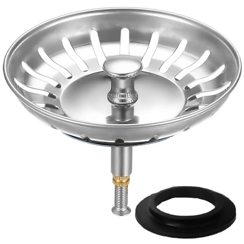 HUAERSICO Küchenspüle Abflussstopfen mit sieb Ø 79/80 mm, Spülbecken stöpsel für Knopfsteuerung, Siebkörbchen und Abflusssieb, Blanco spüle zubehör