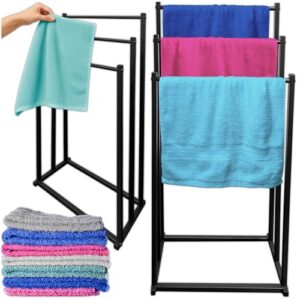 Praktischer und stabiler Handtuchhalter für Badezimmer, Waschküche oder Schlafzimmer mit 3 Stangen aus Metall, schwarzes Design
