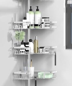 Hochwertiges Teleskop Duschregal in Edelstahl für das Badezimmer ohne Bohren, perfekt für Eckbäder und kleine Räume