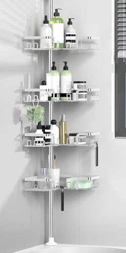 Hochwertiges Teleskop Duschregal in Edelstahl für das Badezimmer ohne Bohren, perfekt für Eckbäder und kleine Räume