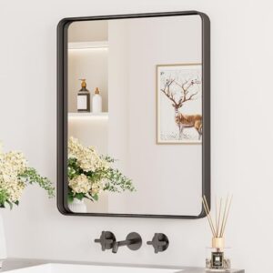 Wandspiegel Schwarz 40x50cm, Badezimmerspiegel mit Metallrahmen und gehärtetem Glas für Wohnzimmer, Schlafzimmer oder Bad