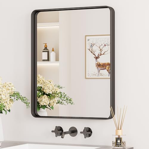 Wandspiegel Schwarz 40x50cm, Badezimmerspiegel mit Metallrahmen und gehärtetem Glas für Wohnzimmer, Schlafzimmer oder Bad