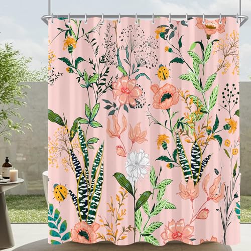 Lerores Duschvorhang 120x200 cm Boho Rosa, wasserdicht und schimmelfrei, leicht an der Badewanne oder Dusche anzubringen, umweltfreundlich aus Polyester