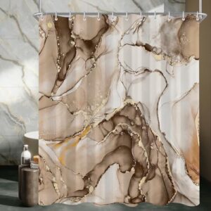 Duschvorhang Braun Marmor 120x200 cm, wasserabweisendes Polyester, Beschwerter Saum Antischimmel, Waschbarer Badevorhang für Duschen und Badewannen