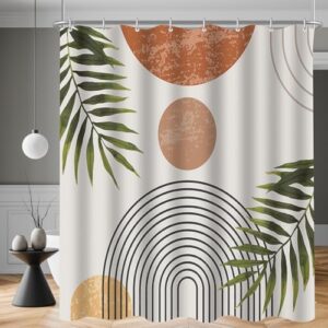 Duschvorhang 160x160cm Blätter Linie, Beschwerter Saum Antischimmel Textil, Wasserabweisend, Waschbar Polyester Stoff Badevorhänge mit 12 Ösen und Duschvorhangringe für Badezimmer