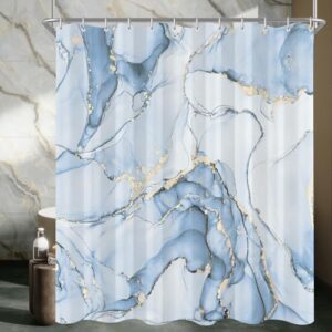 Lerores Duschvorhang 180x200 cm Aqua Blau, Beschwerter Saum Antischimmel Textil, Wasserabweisend, Waschbar Polyester Badevorhänge mit 12 Ösen und Duschvorhangringen für Badezimmer, Badewanne