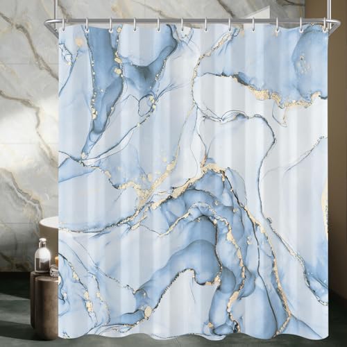 Lerores Duschvorhang 180x200 cm Aqua Blau, Beschwerter Saum Antischimmel Textil, Wasserabweisend, Waschbar Polyester Badevorhänge mit 12 Ösen und Duschvorhangringen für Badezimmer, Badewanne