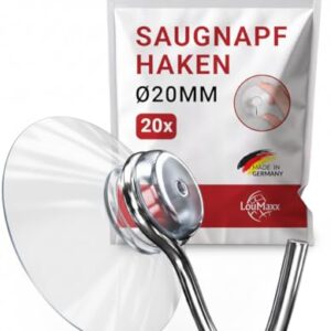 Transparenter Saugnapf mit Haken, Ø 20 mm - Set aus 20 Stücken für Fenster, Bad und Küche - zuverlässiger Halt auf Glas und glatten Oberflächen