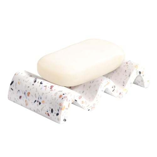 Seifenhalter aus Harz, Seifenablage für Badezimmer Dusche Küche, Badezimmer Seifenhalter in Wellenform, Seifenbox mit Marmor-Muster