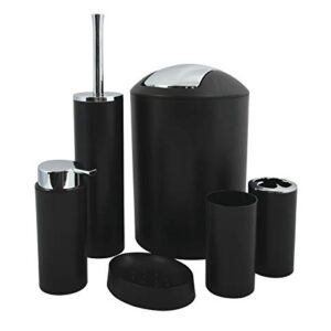 Badezimmer-Set mit Seifenspender, WC-Bürste, Seifenschale, Kosmetikeimer und Zahnputzbecher in Schwarz matt