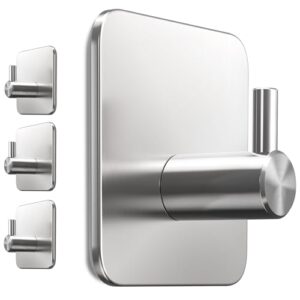 Hochwertige, selbstklebende Badezimmer Wandhaken aus Edelstahl, 4er Set mit wasserfesten Klebepads