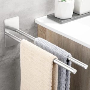 Selfklebender Handtuchhalter ohne Bohren, Silber, 38CM, Doppelt, Edelstahl, Wandhalterung fuer Badezimmer und Kueche