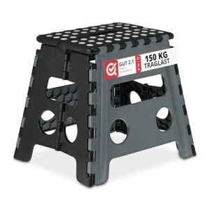 Faltbarer Klapphocker für Camping und Bad, 150 kg Tragfähigkeit, Kunststoff, grau/schwarz