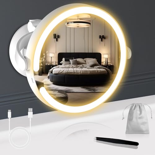 Robofun Schminkspiegel mit Beleuchtung und Nanometer Stark Saugnapf, Kosmetikspiegel 20-fach mit Beleuchtung und Vergrößerung
