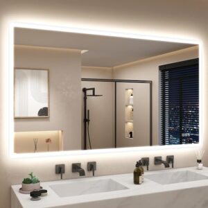 Badezimmerspiegel mit Beleuchtung, Bluetooth, Dimmbar, 3 Lichtfarben, Speicherfunktion, IP44 Hartglas, groß, horizontal/vertikal montierbar