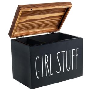 Holz Aufbewahrungsbox für Hygieneartikel, Tamponhalter für Badezimmer mit klappbarem Deckel und zwei fachbaren Taschen