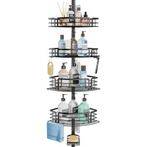 Duschablage ohne Bohren, Ecke, Höhenverstellbar, Teleskop Duschregal Ecke, Shampoo Halterung für Dusche mit 4 Körben, Edelstahl (70-267cm, schwarz)