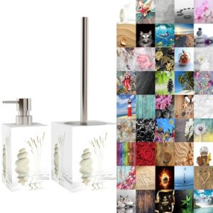 Badezimmer Set mit Seifenspender und WC Bürste in verschiedenen Motiven, großes Designangebot, Klobürste ohne Bohren