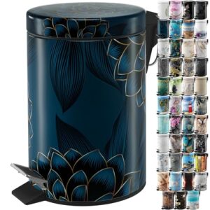 Sanilo Kosmetikeimer 3L mit Absenkautomatik und blauen Blumenmustern, praktischer Abfalleimer für jedes Badezimmer