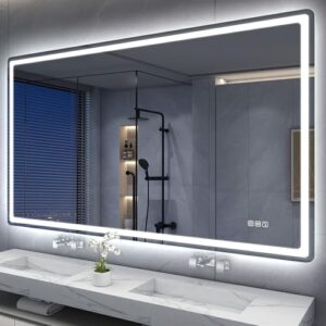 Badezimmer-Spiegel mit LED-Beleuchtung und Bluetooth-Funktion, 140x80 cm groß, hochwertiges HD-Glas, IP44-Wasserschutzklasse
