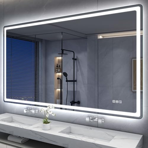 Badezimmer-Spiegel mit LED-Beleuchtung und Bluetooth-Funktion, 140x80 cm groß, hochwertiges HD-Glas, IP44-Wasserschutzklasse