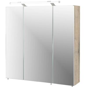 Klassischer Spiegelschrank mit 3 Türen und LED-Beleuchtung, wildeiche Dekoration für Badezimmer