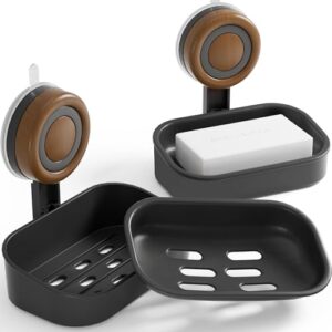 Doppelstöckiger Seifenhalter mit Saugnapf und Selbstentwässerung für Dusche, Badezimmer und Küchenspüle - Schwarz